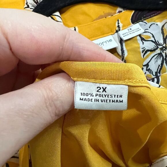 Liz Claiborne Yellow Purple‎ Floral Blouse Attached Tank Top - Picture 4 of 9